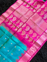 Rama Blue Rani Pink Gadwal Pure SIlk Handloom