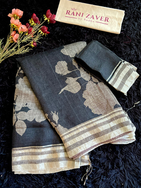 Black with Silver Designer Pure Linen