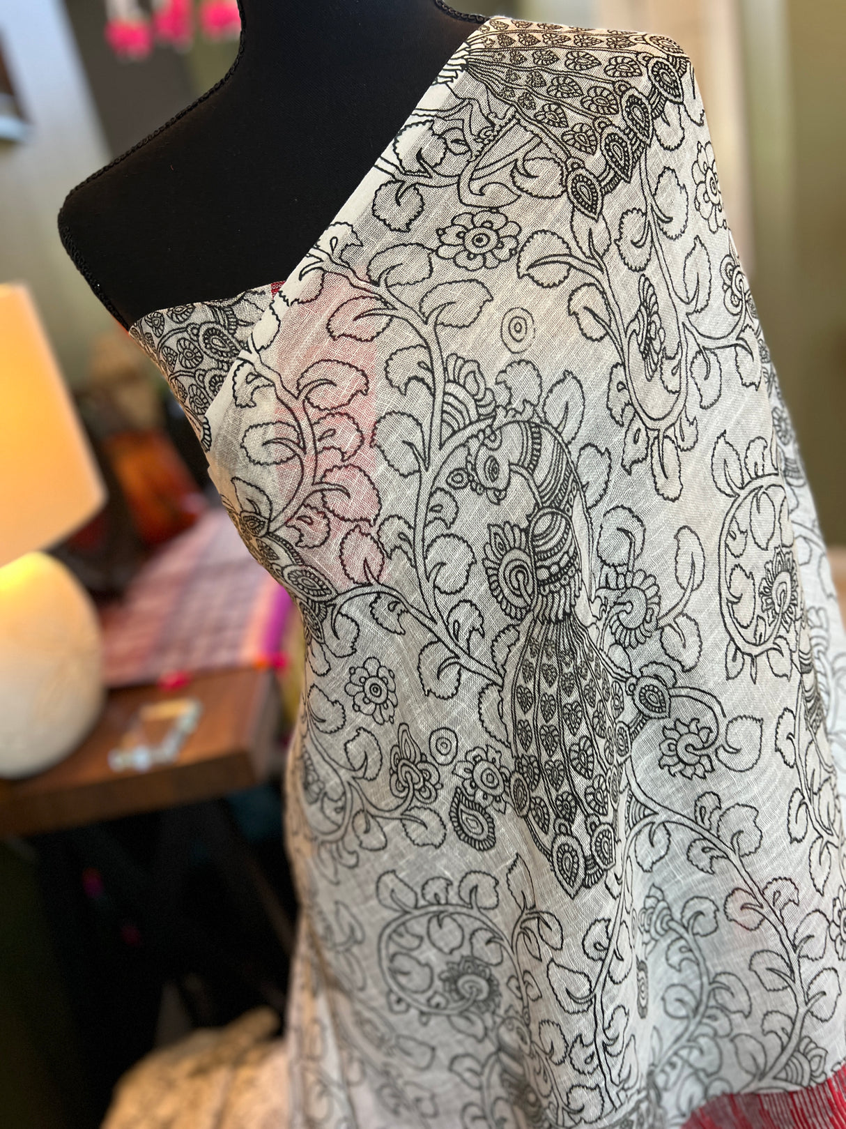 White Kalamkari Digital Print Pure Linen