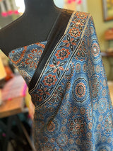 Ajrakh on Modal Silk With Mirror embroidery