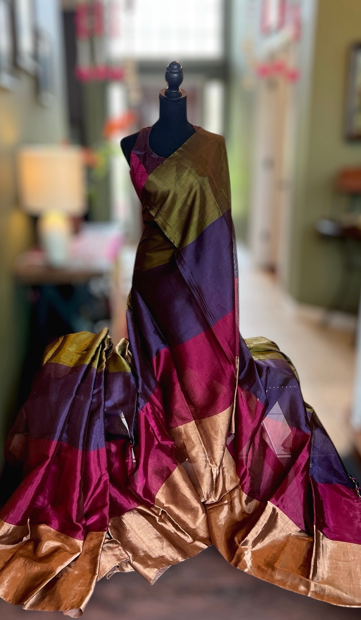 Chanderi Tissue Handloom Pure Silk  With Halter neck Blouse Size 36