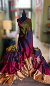 Chanderi Tissue Handloom Pure Silk  With Halter neck Blouse Size 36