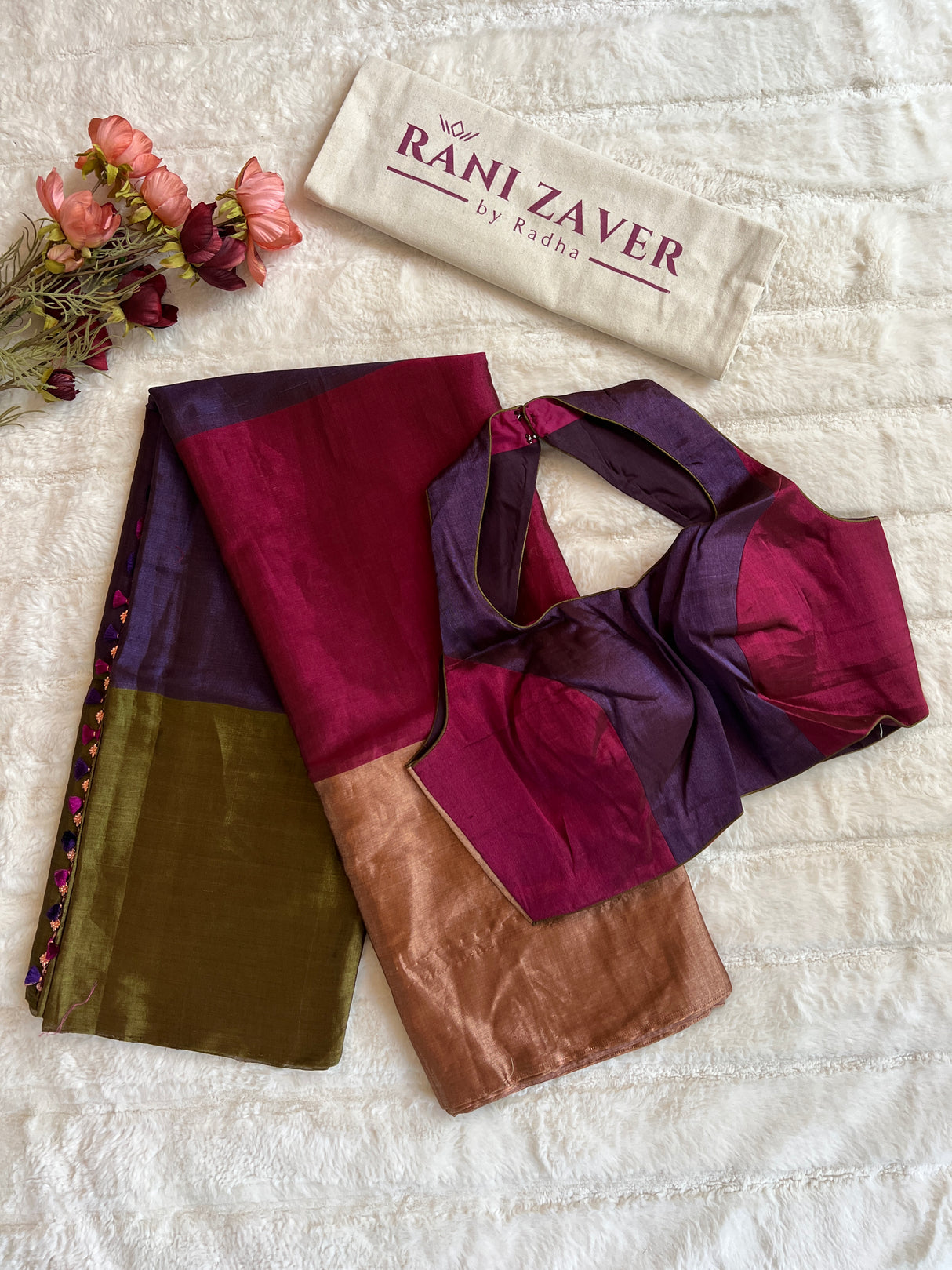 Chanderi Tissue Handloom Pure Silk  With Halter neck Blouse Size 36