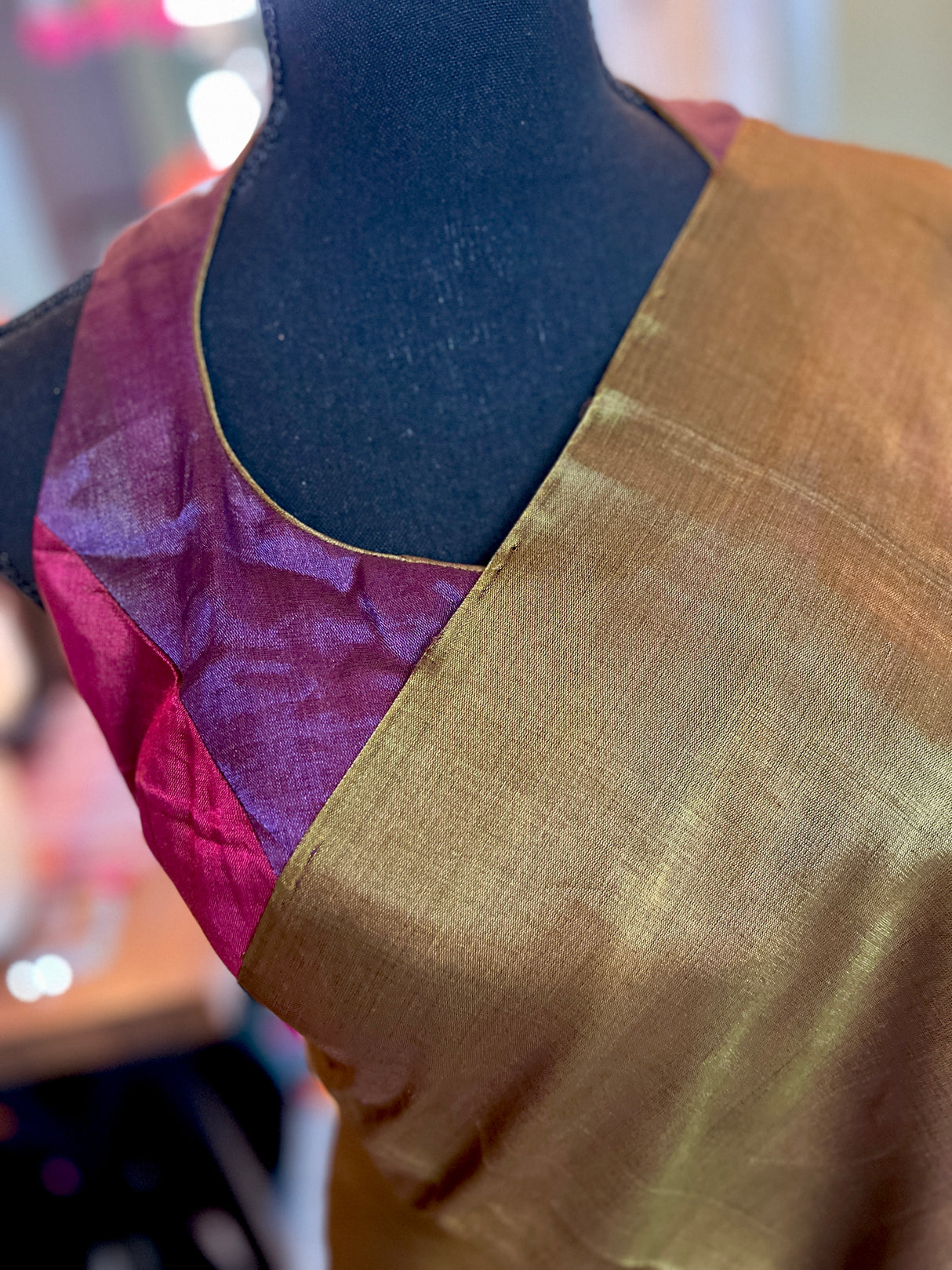 Chanderi Tissue Handloom Pure Silk  With Halter neck Blouse Size 36