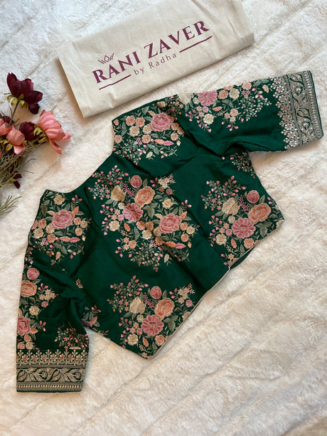 Elegant green Tussar silk saree paired with embroidered blouse
