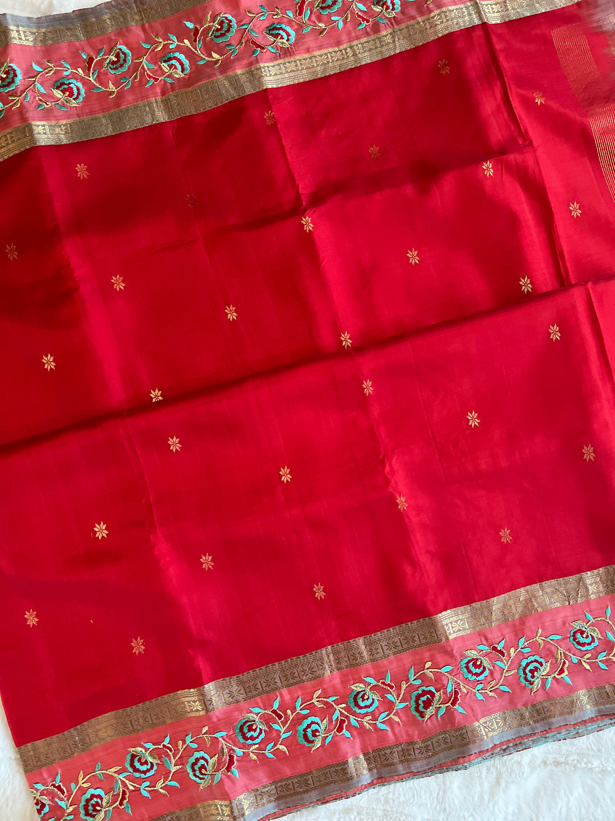 Gadwal Pure Silk With Gap Border Embroidery