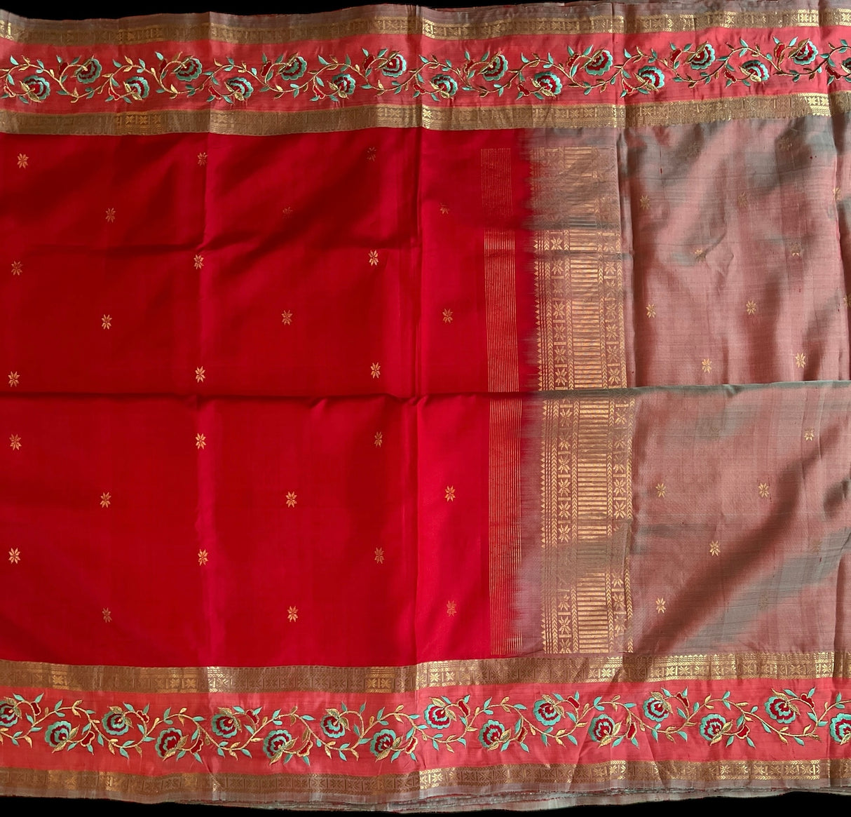 Gadwal Pure Silk With Gap Border Embroidery