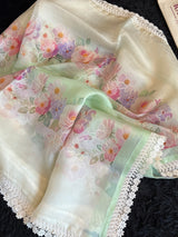 Pista Green Floral Pure Organza