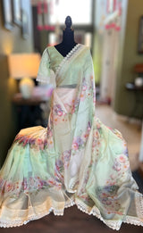 Pista Green Floral Pure Organza