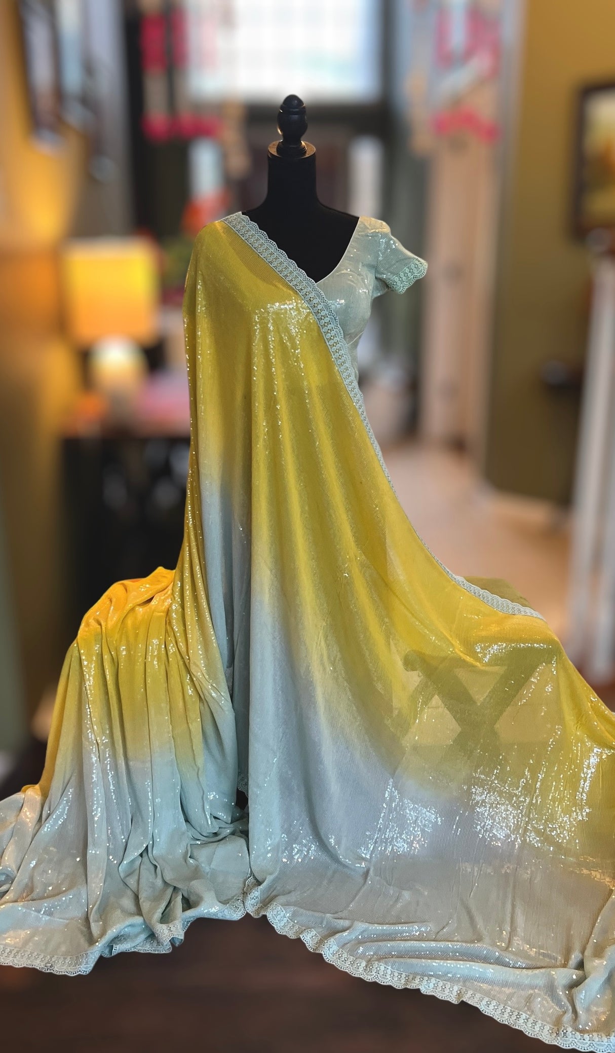 Sequins on Pure Georgette Saree With Pre-Stitched Blouse AUS