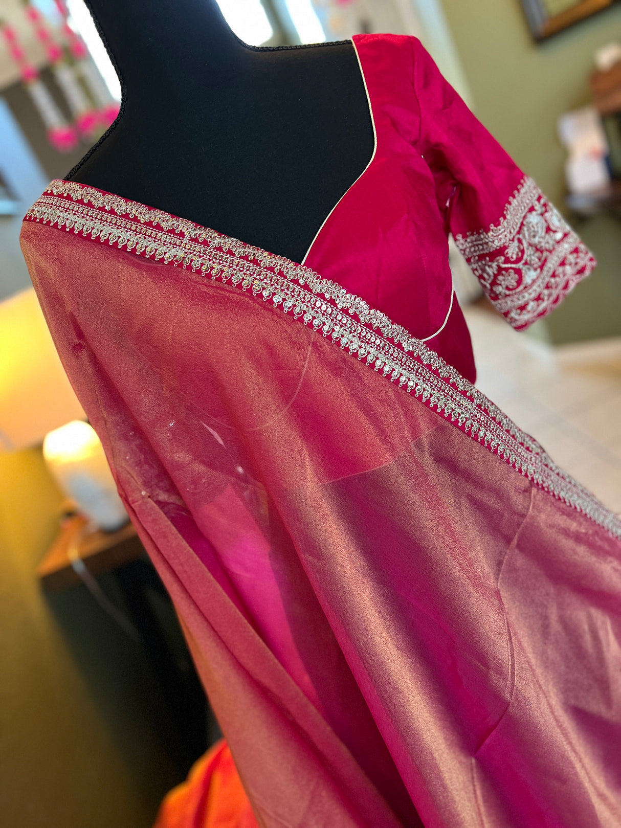 Tissue Organza with Sabyasachi borders Saree with Pre-Stitched Blouse AUS