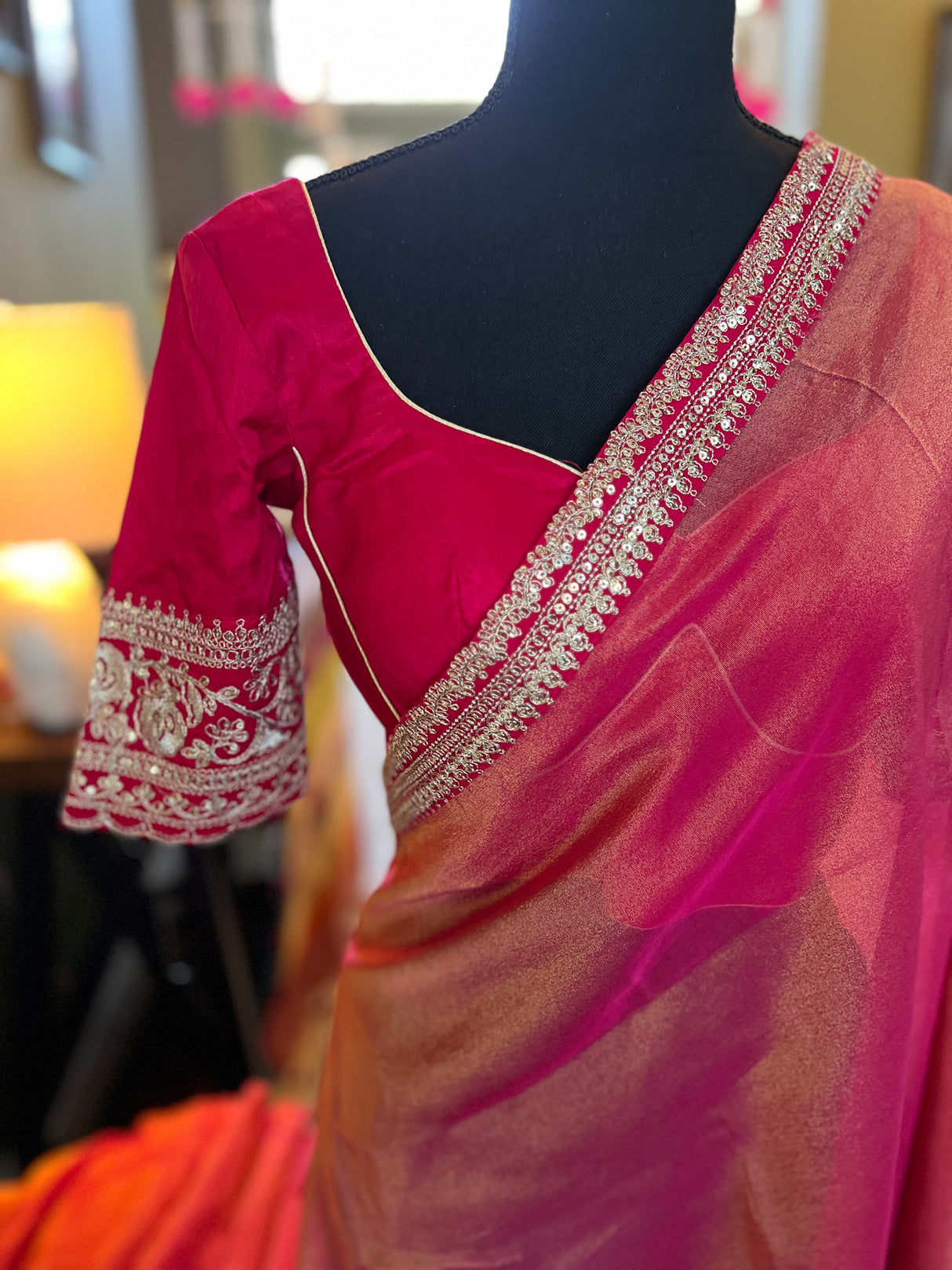 Tissue Organza with Sabyasachi borders Saree with Pre-Stitched Blouse AUS