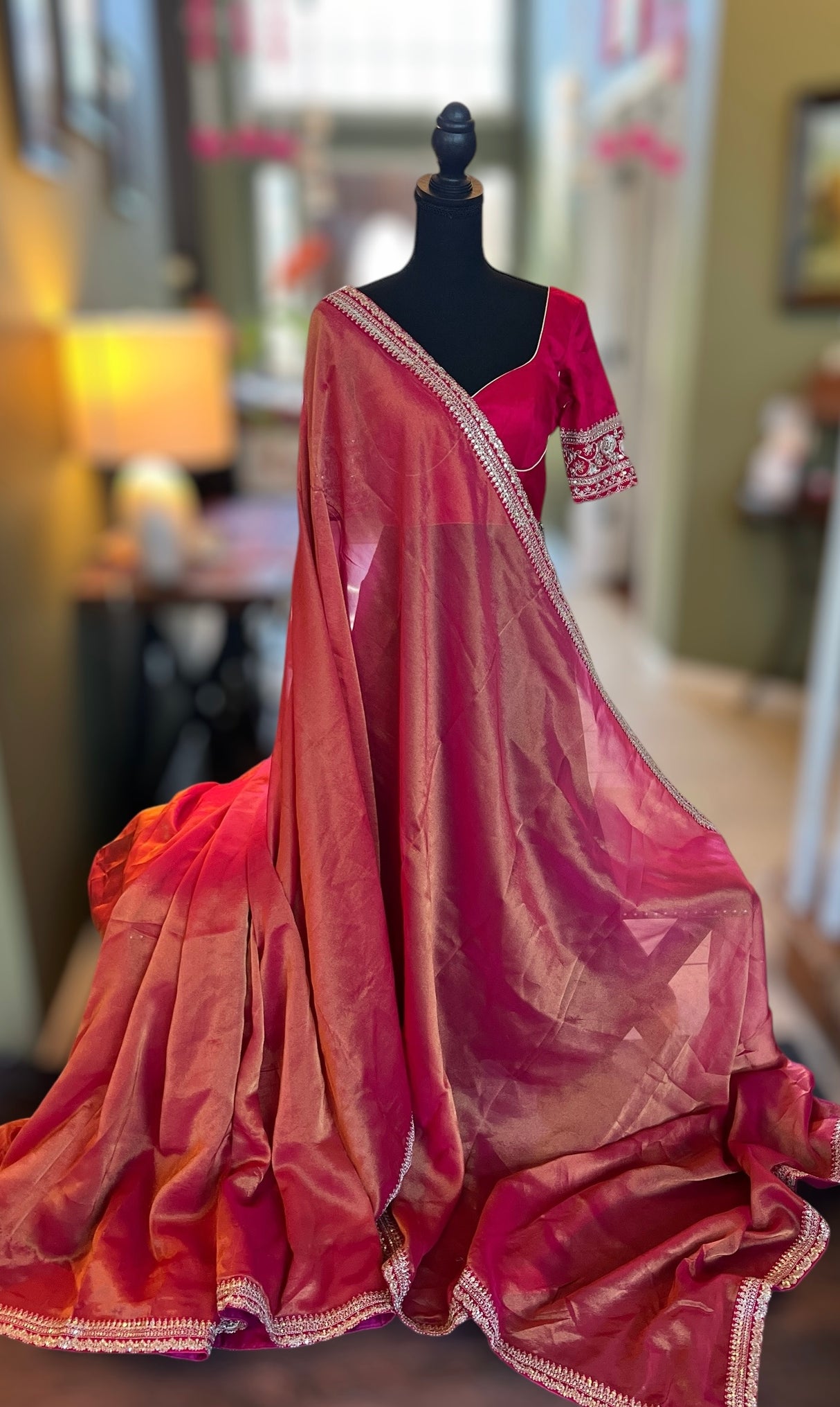 Tissue Organza with Sabyasachi borders Saree with Pre-Stitched Blouse AUS