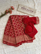 Banarasi Khaddi Georgette with Rai Bandhej with Pre-Stitched Blouse AUS