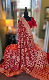 Banarasi Khaddi Georgette with Rai Bandhej with Pre-Stitched Blouse AUS