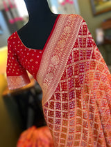 Banarasi Khaddi Georgette with Rai Bandhej with Pre-Stitched Blouse AUS