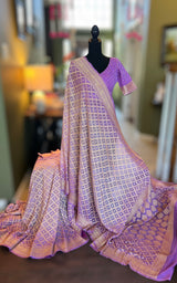 Banarasi Khaddi Georgette with Rai Bandhej with Pre-Stitched Blouse AUS