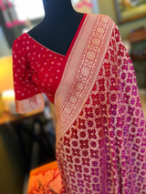 Banarasi Khaddi Georgette with Rai Bandhej with Pre-Stitched Blouse AUS