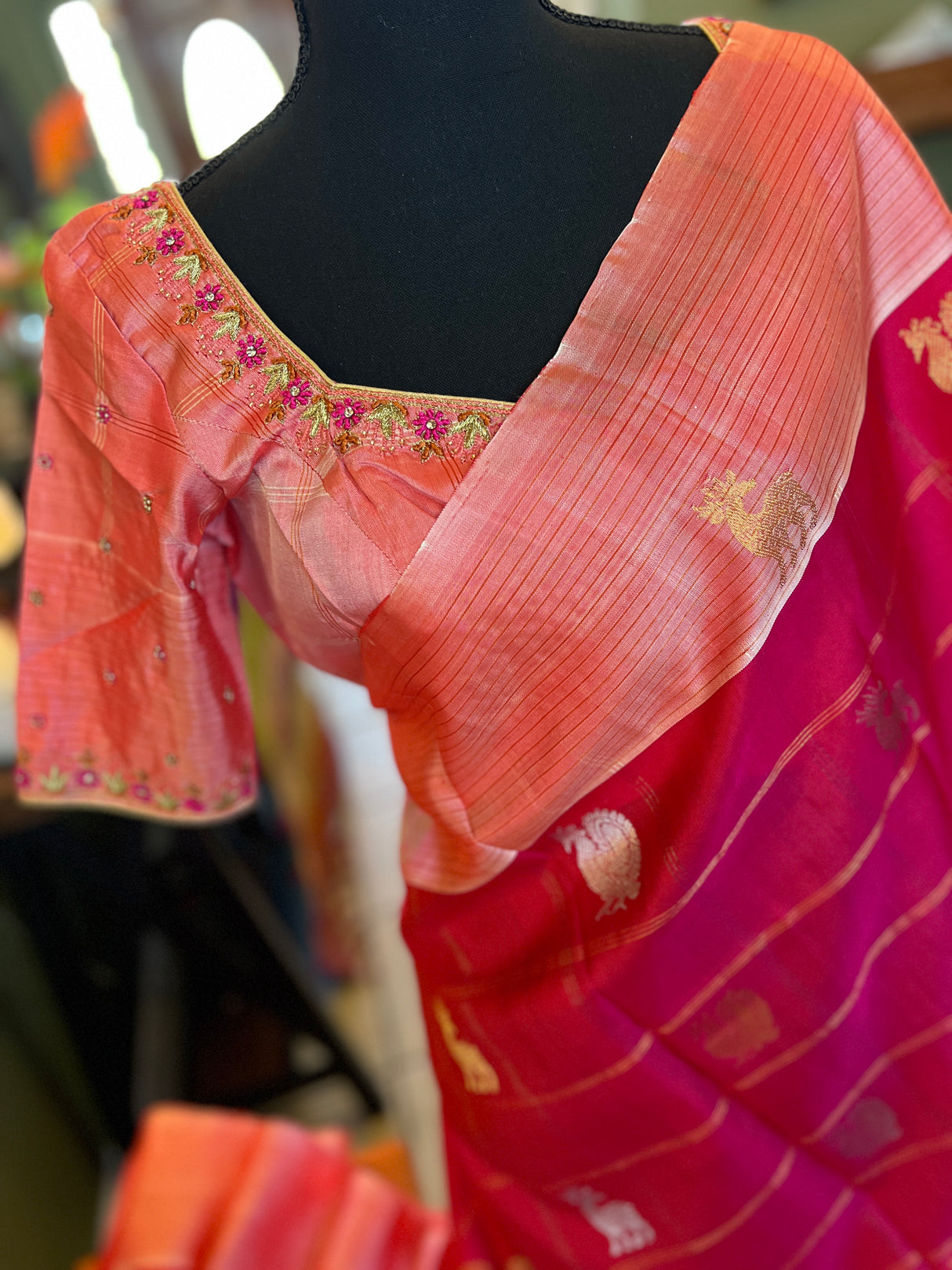 Kanchipuram Handloom  Pure Silk  With Pre-Stitched Blouse AUS