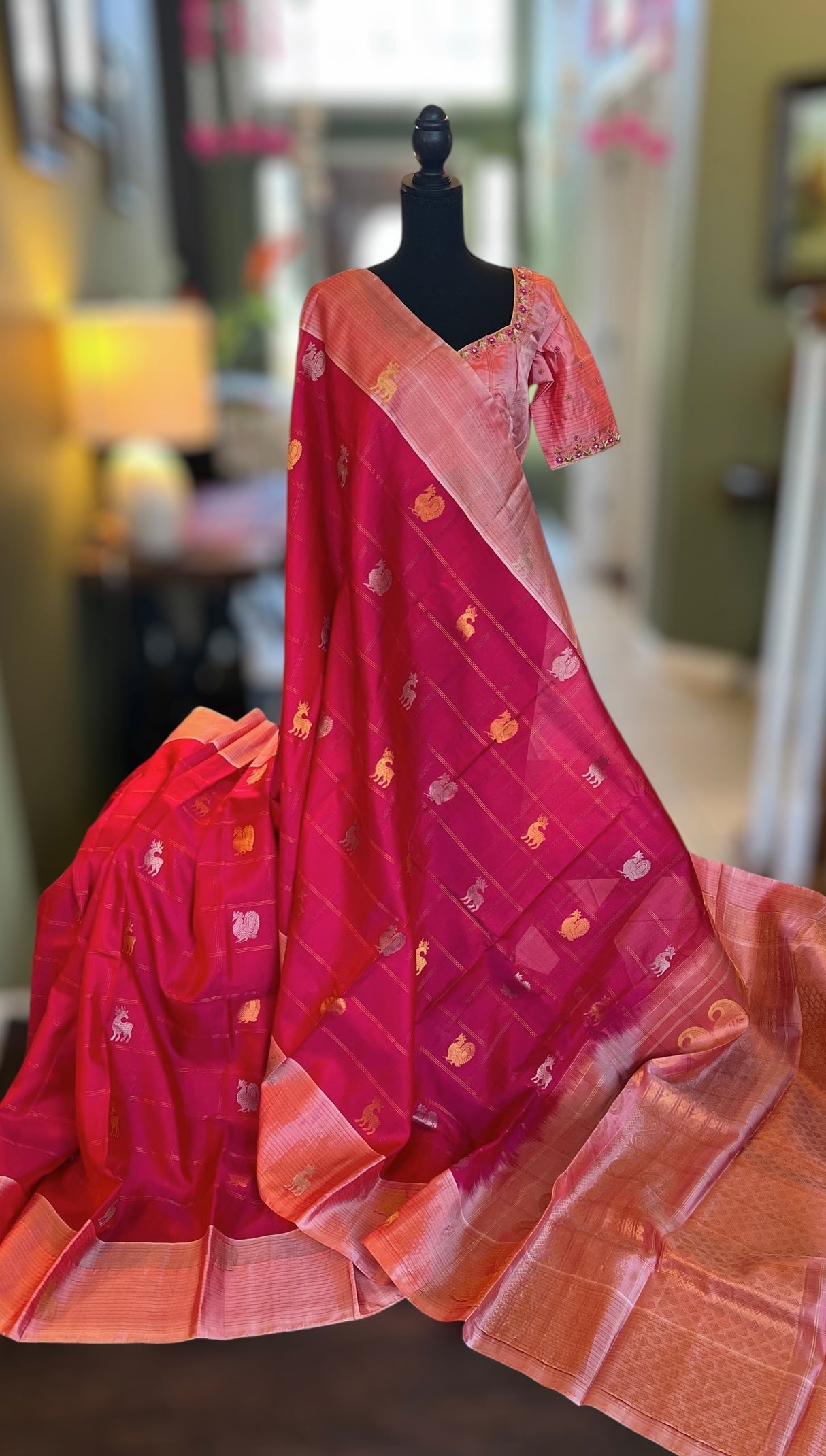 Kanchipuram Handloom  Pure Silk  With Pre-Stitched Blouse AUS