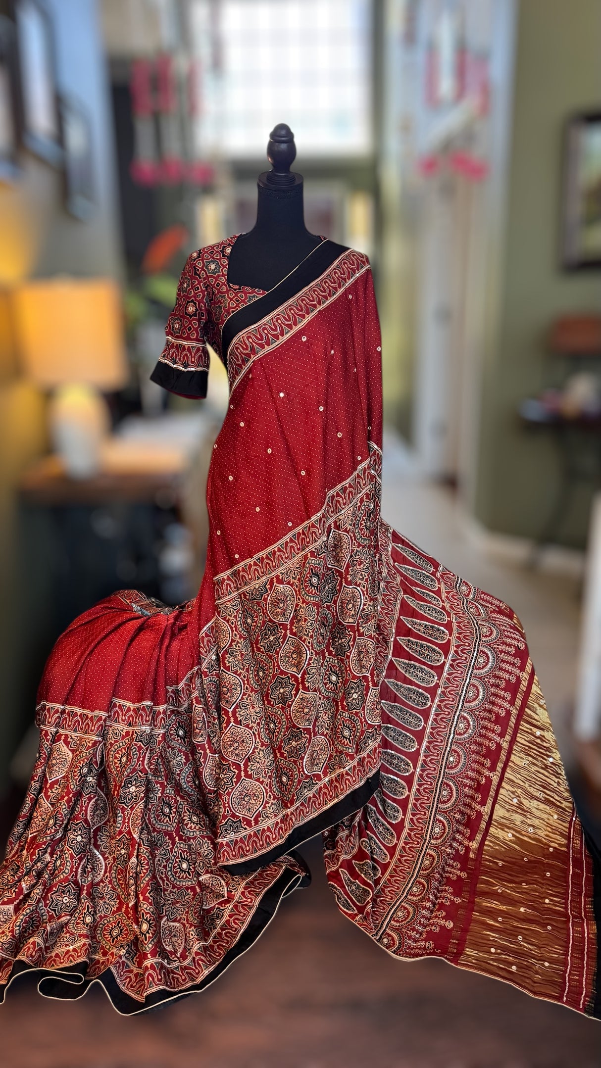 Ajrakh on Modal With Embroidery