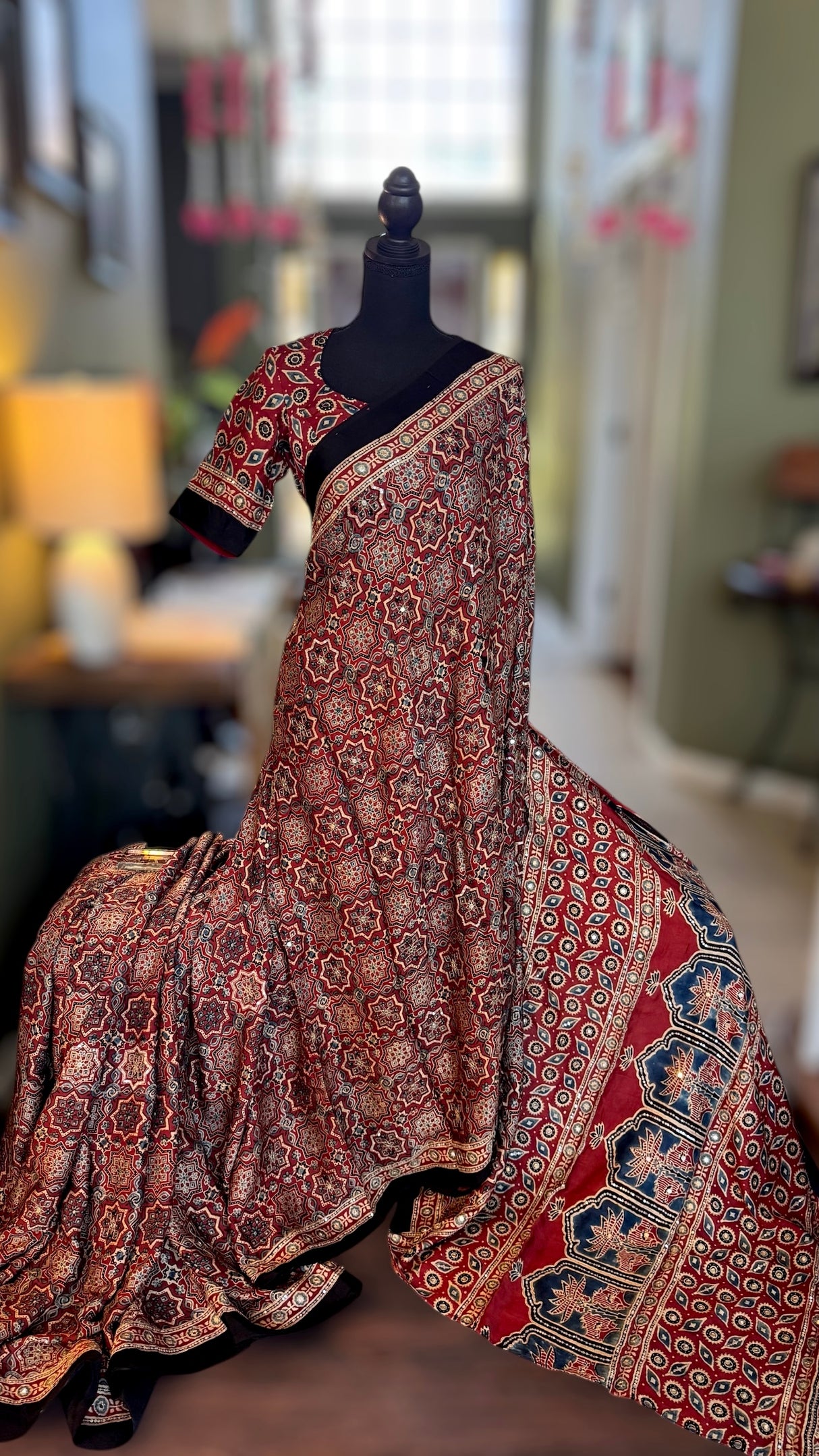 Ajrakh on Modal With Embroidery