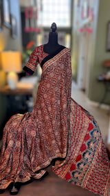 Ajrakh on Modal With Embroidery