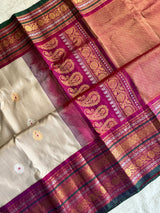 Beige with Purple/magenta Gadwal Handloom Pure Silk