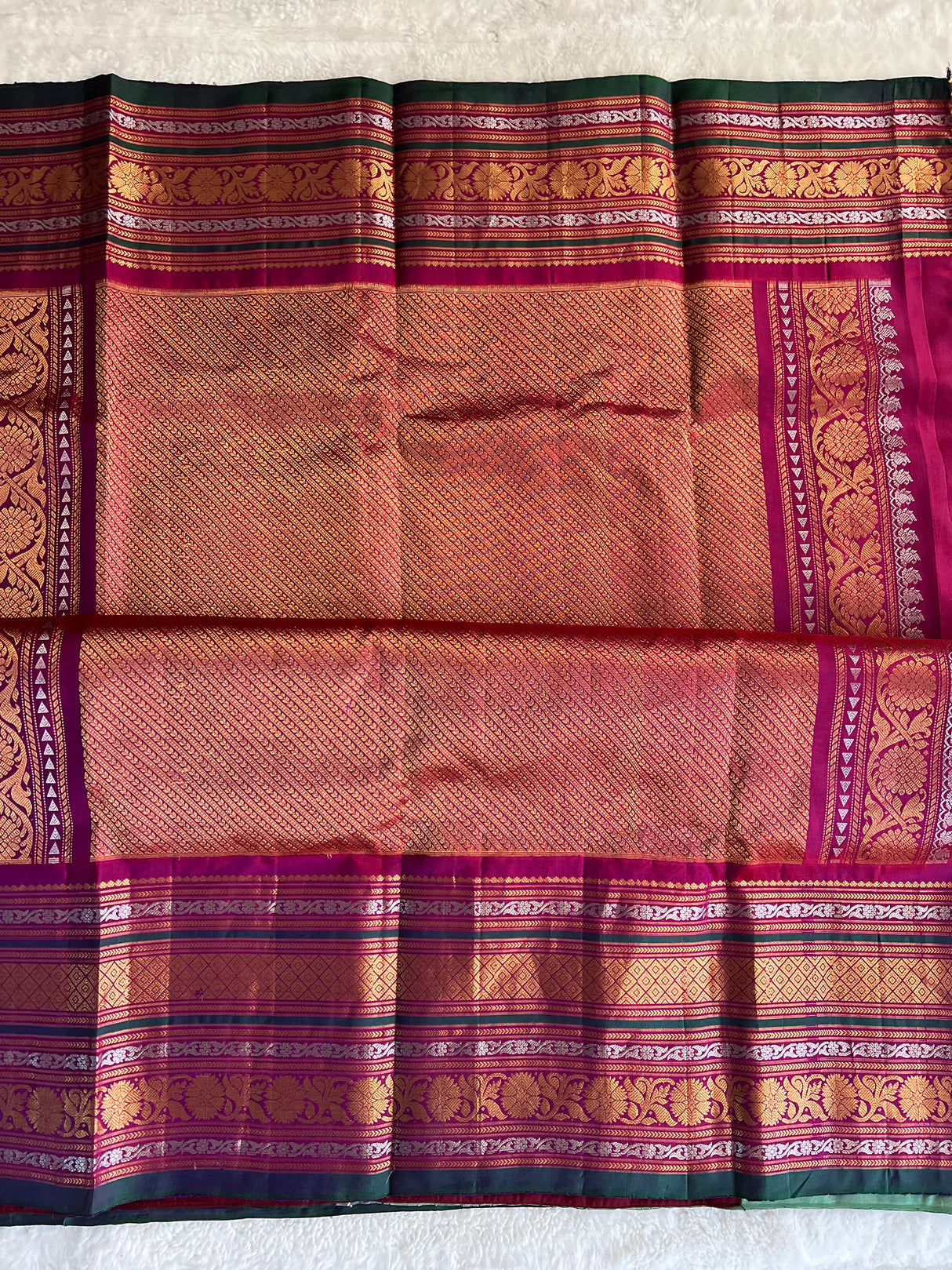 Beige with Purple/magenta Gadwal Handloom Pure Silk