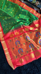 Green Red Maharani Paithani Handloom Pure Silk