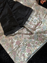 Black Korvai Kanchipuram Gap Border Embroidery