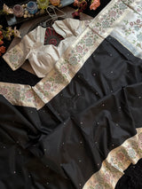 Black Korvai Kanchipuram Gap Border Embroidery