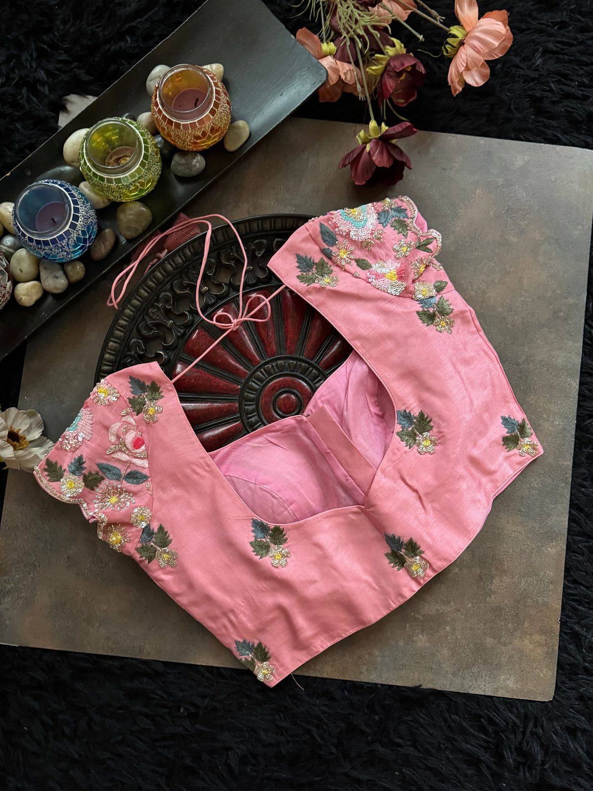 Peachy Pink Organza With Zardosi Embroidery