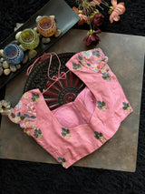 Peachy Pink Organza With Zardosi Embroidery