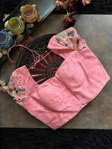 Peachy Pink Organza With Zardosi Embroidery