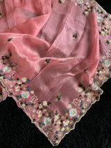 Peachy Pink Organza With Zardosi Embroidery