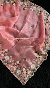 Peachy Pink Organza With Zardosi Embroidery