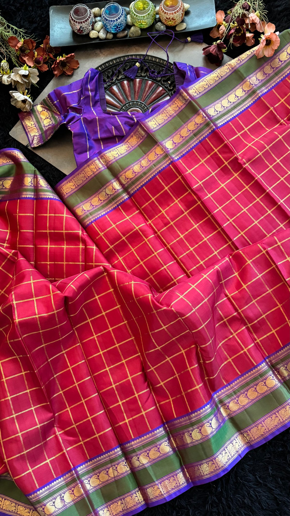 Red Purple Korvai Kanchipuram Pure Silk