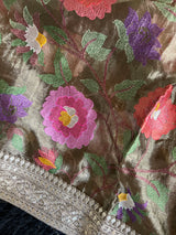 Henna Green Embroidered Floral Tissue Organza