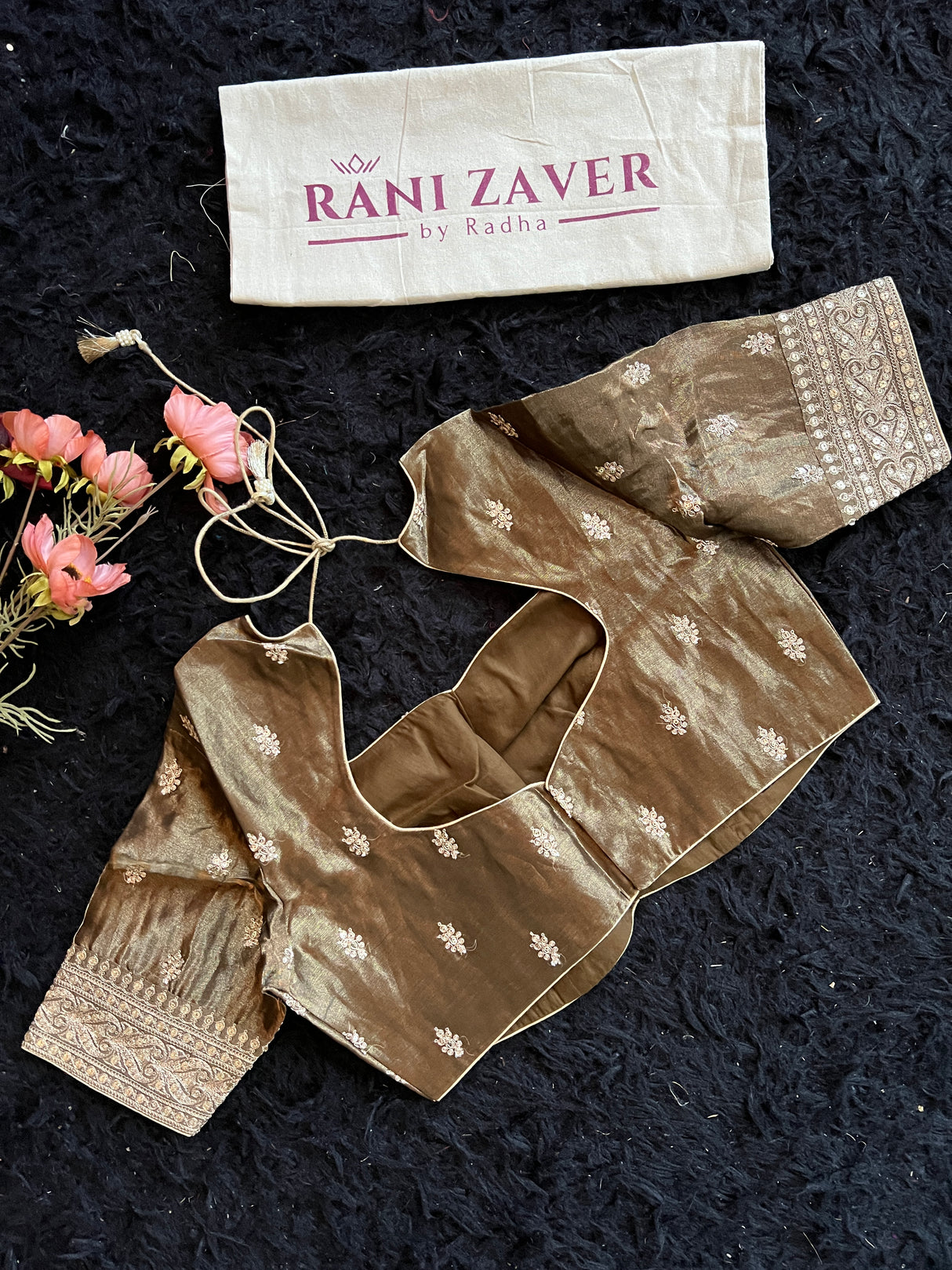 Henna Green Embroidered Floral Tissue Organza