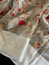 Floral embroidered Silver Tissue Kora