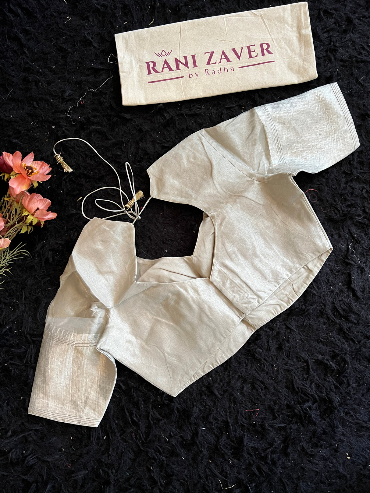 Floral embroidered Silver Tissue Kora