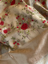 Floral embroidered Gold Tissue Kora
