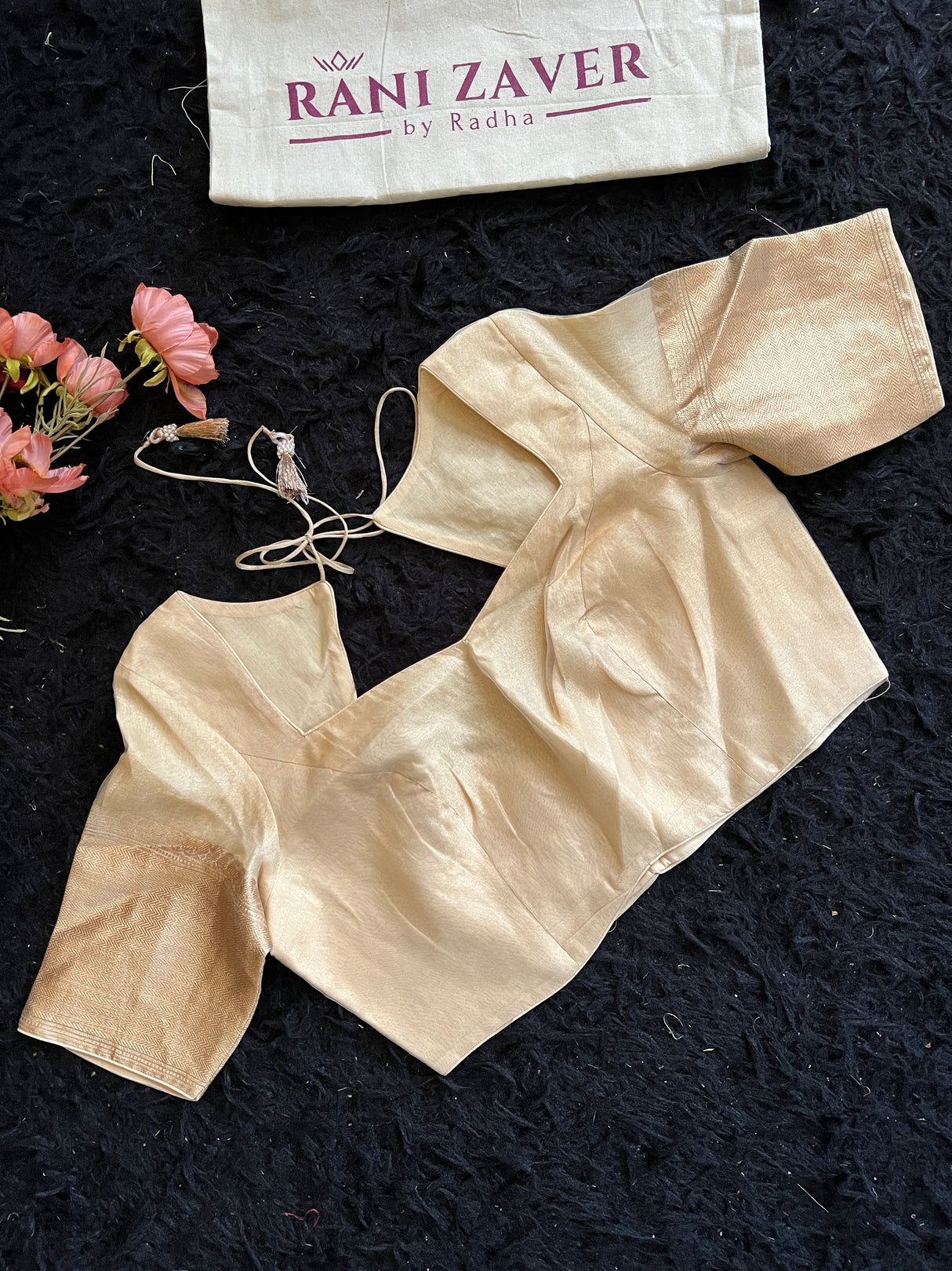 Floral embroidered Gold Tissue Kora
