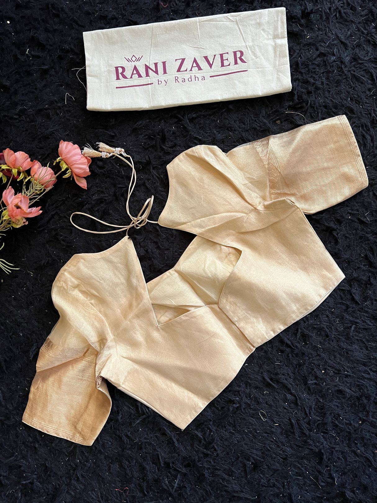 Floral embroidered Gold Tissue Kora