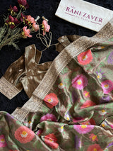 Henna Green Embroidered Floral Tissue Organza