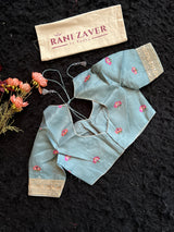 Sky Blue Embroidered Floral Organza
