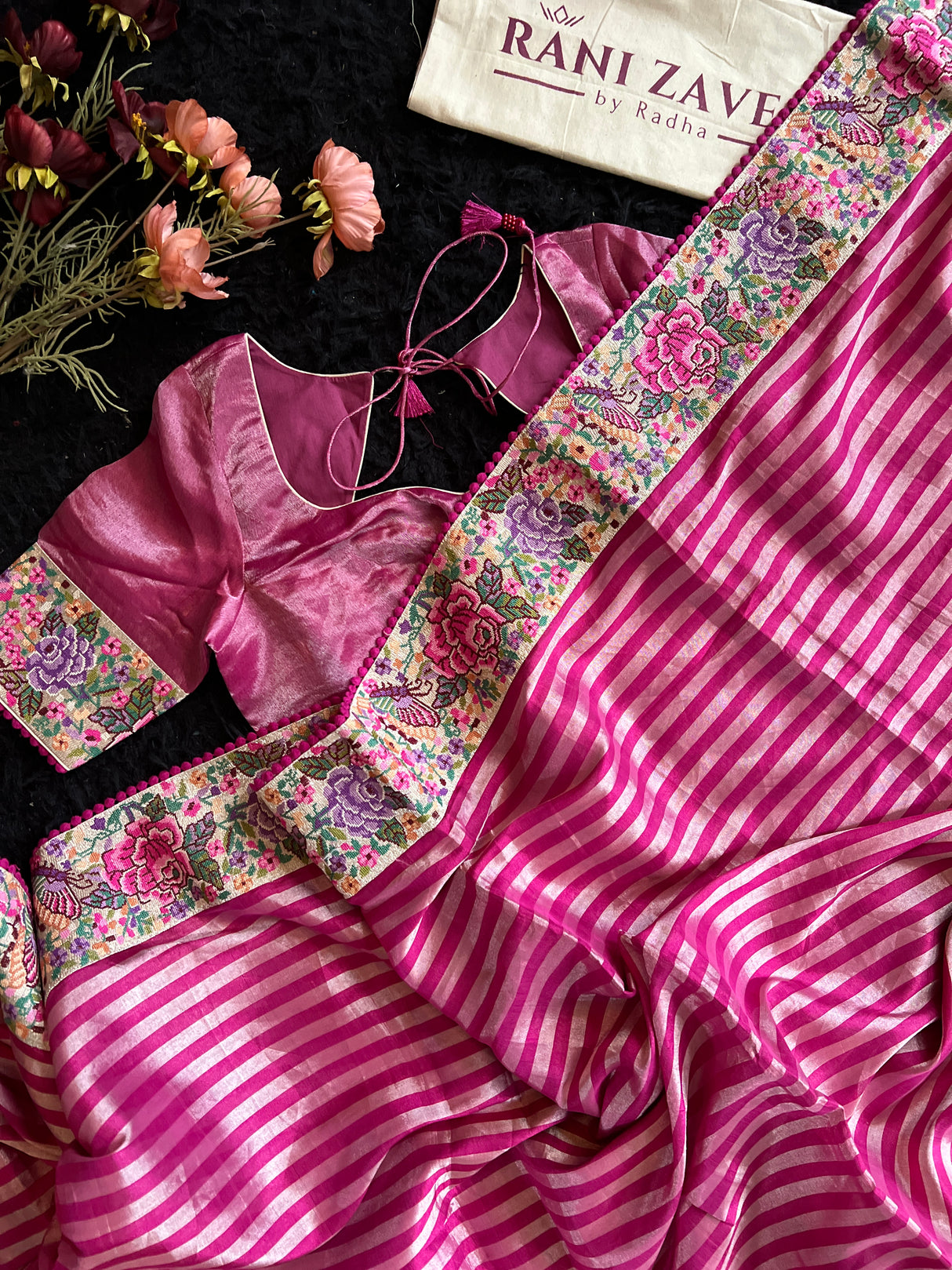 Onion Pink Tissue With Convent Design Petite Point Embroidered Borders
