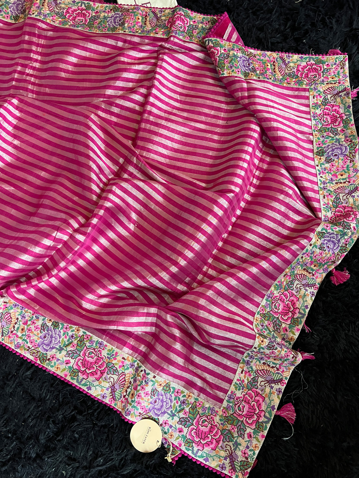 Onion Pink Tissue With Convent Design Petite Point Embroidered Borders