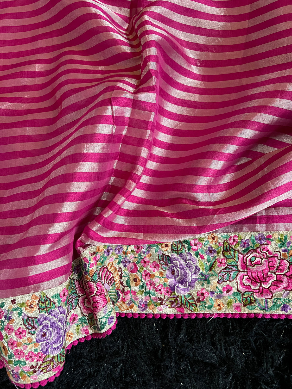 Onion Pink Tissue With Convent Design Petite Point Embroidered Borders